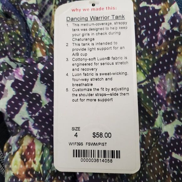 LULULEMON ATHLETICA Dancing Warrior Tank Top Floral Sport Sz 4 NWT - Picture 7 of 8